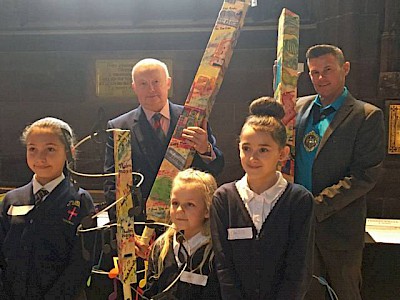 First Prize: St George's Central Primary School, Wigan. Also in the photograph is the Lord Lieutenant of Greater Manchester, Warren Smith and Manchester’s Deputy Lord Mayor, Councillor Carl Austin